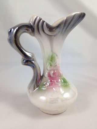Antique Pitcher - Unique Ceramic - Elegant Floral Design Bud Vase - Vintage Rare photo
