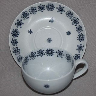 Vintage Arabia Of Finland Snowflake Demitasse Cup & Saucer White & Blue photo