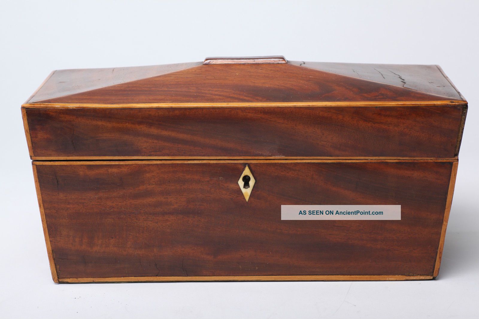 Fine Antique English Mahogany String Inlaid Sarcophagus Form Tea Caddy Box Case Boxes photo