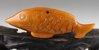 Chinese Hand Carved Old Jade Fish Pendant 0501 photo