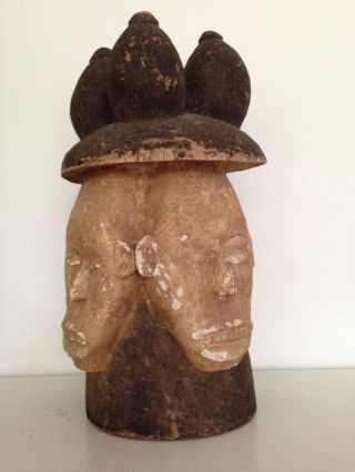Nigeria: Very Old Tribal African 4 Face Igbo Helm Mask. photo