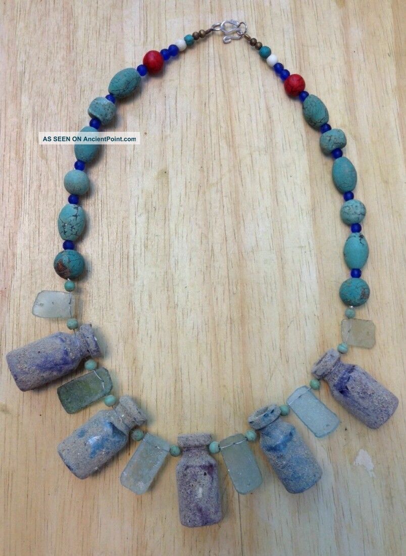 Afghan Natural Antique Ancient Roman Glass With Turquoise Beads Strand Necklace Far Eastern photo