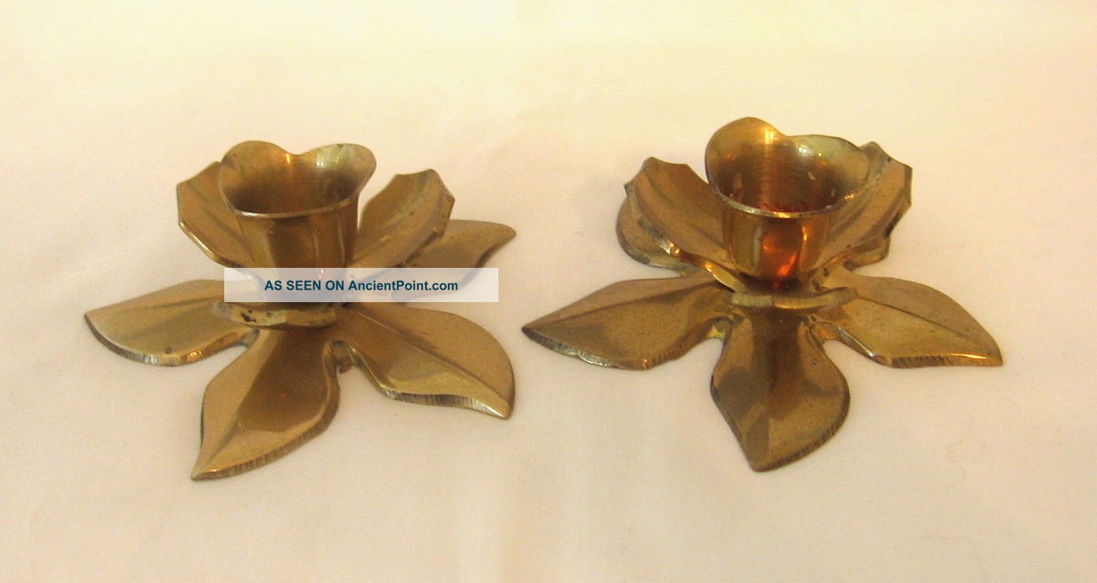 Vintage Solid Brass Candle Holders Made In India - Floral Design - Grandmother ' S Metalware photo