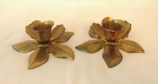 Vintage Solid Brass Candle Holders Made In India - Floral Design - Grandmother ' S photo
