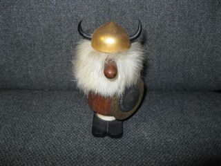 Mid - Century Modern Danish Teak Vintage Viking Figurine Toy Long Nose Shield photo