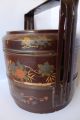 Chinese Maroon Brown Lacquer Gilt 2 Layer Stack Wedding Basket Hand Painted Baskets photo 2