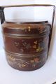 Chinese Maroon Brown Lacquer Gilt 2 Layer Stack Wedding Basket Hand Painted Baskets photo 4