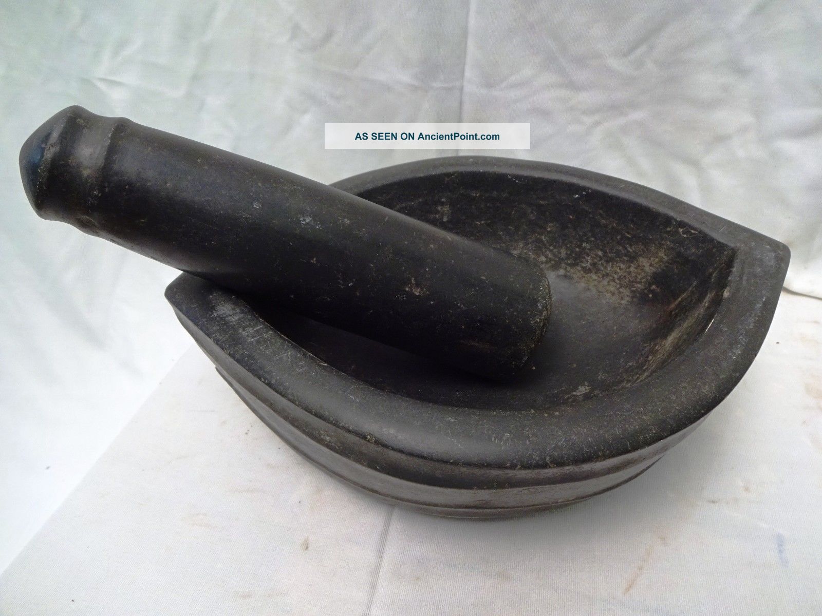 221 Antique Indian Black Stone Marble Tribal Spices Grinder Mortar Pestle Kharal India photo