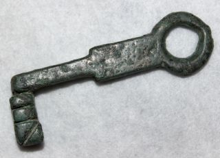 Ancient Roman Ribbed Bronze Key Lock 100 - 200 Ad photo