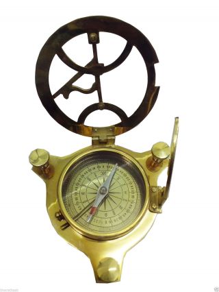 Unique Wooden Box With Brass And Glass Medium Nautical Compass Easy Finder photo