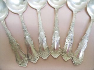 6 Antique Silverplate 1907 Rogers Alhambra Anchor Aa Round Gumbo Soup Spoons photo