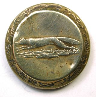 Antique Brass Sporting Button Running Fox Design 1 