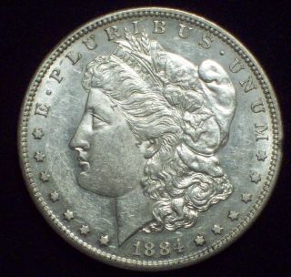 1884 S Morgan Dollar Silver Key Date Breast Feathers Not Cleaned Au Pl Luster photo