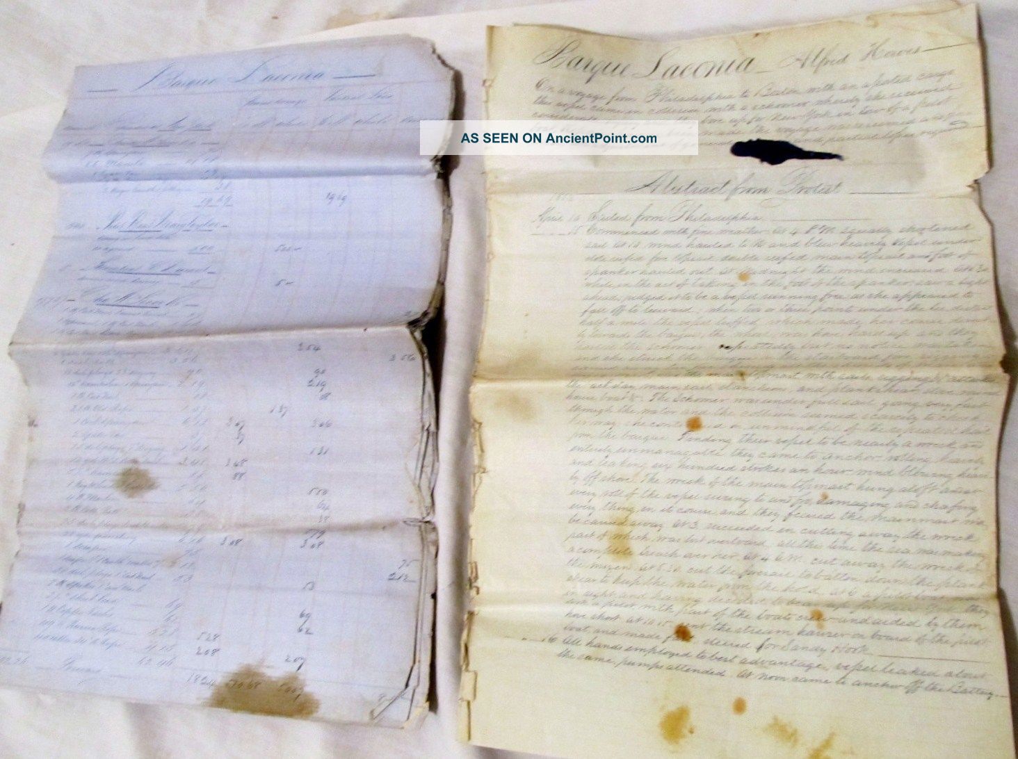 Barque Laconia Sailing Shipwreck Captain ' S Manuscript 1853 Hand Written Other photo