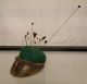Antique Victorian Hat Stick Pin Cushion Split Hoof Collection Brass Floral Pin Cushions photo 1