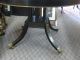Round Regency Style Table Gold & Black W/ 2 Leaves On Brass Casters 1900-1950 photo 2