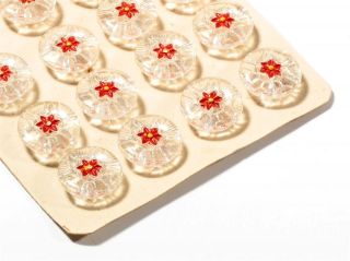 Card (24) 14mm Vintage Czech Deco Red Hand Painted Flower Crystal Glass Buttons photo