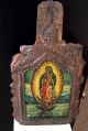 Antique Mexico Religious Icon Tooled Tin Wood Retablo Virgin Virgen De Guadalupe Latin American photo 1
