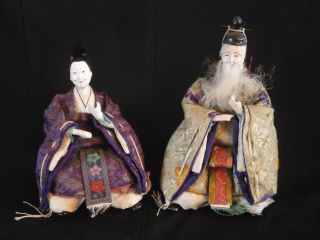 19th Century Hina Doll Meiji Japan Antique Yadaijin Zuishin Minister Pair photo
