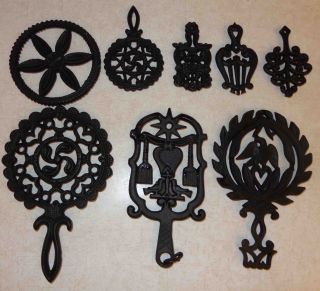 Assorted Vintage Ornate Black Cast Iron Trivets Wall Hanging Footed Some Vmc photo