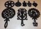 Assorted Vintage Ornate Black Cast Iron Trivets Wall Hanging Footed Some Vmc Trivets photo 2