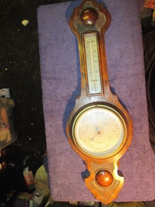 Antique Carved Oak Banjo Barometer English Made photo