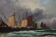 Small Antique Sgnd Weber Sailboat Ship Harbor Maritime Seascape Oil Painting Other photo 2