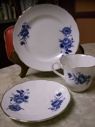 Elizabethan Trio Cup Saucer Plate Blue Leaves photo