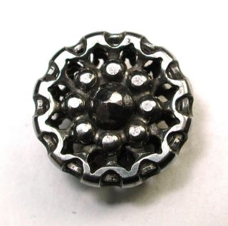 Antique Pierced Steel Button W/ Steel Flower Center photo
