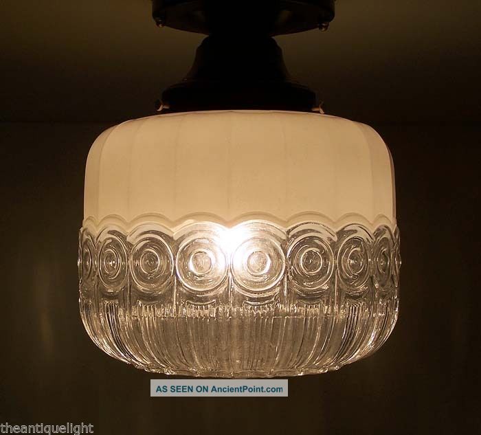 762 Vintage 30s 40s Ceiling Light Lamp Fixture Glass Re Wired