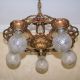 677 Vintage 20s 30s Ceiling Light Lamp Fixture Art Nouveau Polychrome Chandelier Chandeliers, Fixtures, Sconces photo 2