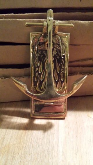 Vintage Solid Wrought Brass Nautical Ship Anchor With Plate Door Knocker photo