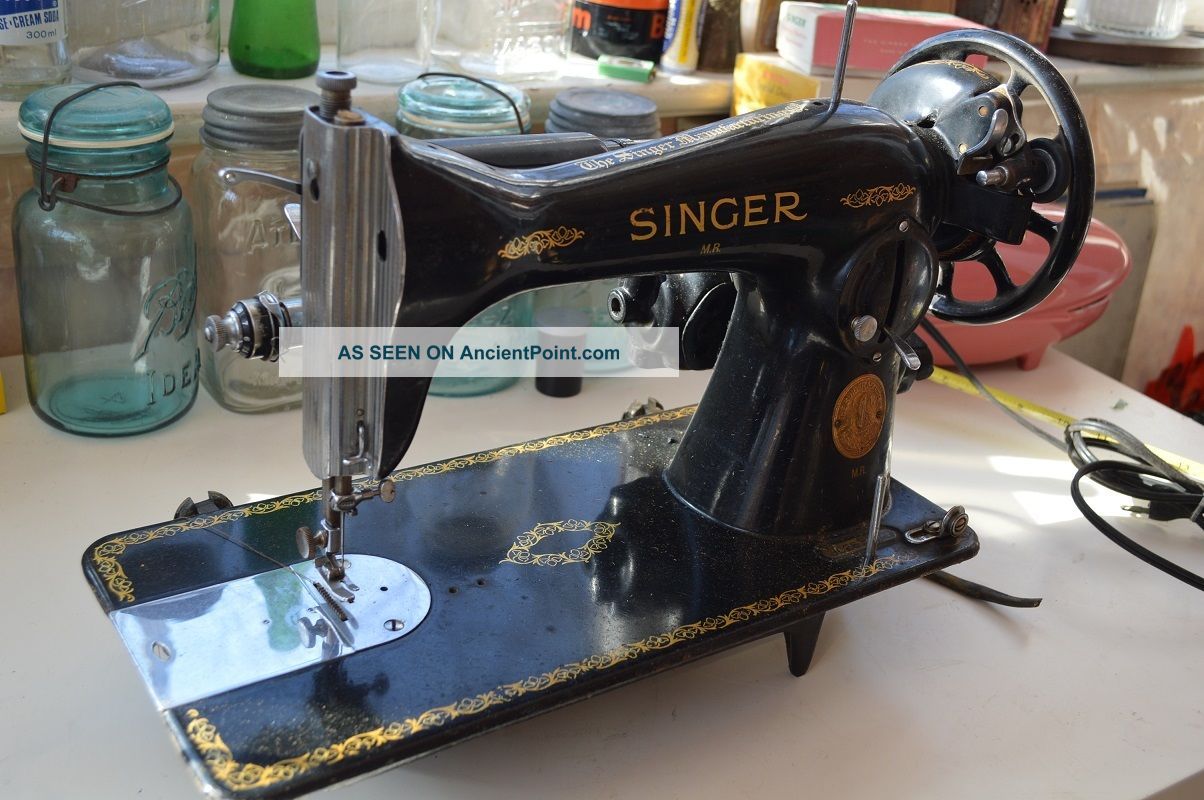 Antique Treadle Singer Sewing Machine Head Unit Gold Litho Graphics Art Vtg Rare Sewing Machines photo