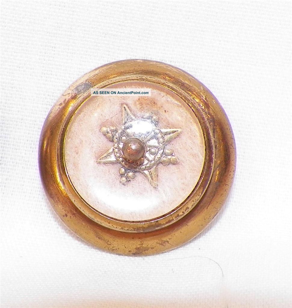 2 Antique Peach Wool Glass & Brass Buttons Compass Design Victorian Collectors Buttons photo