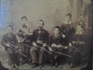 Antique 8x9 1800s Musicians Music School Teacher Boy Violins Photograph photo