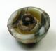 Antique Leo Popper Glass Button Green Orang E Silver On Cream Dome Buttons photo 2