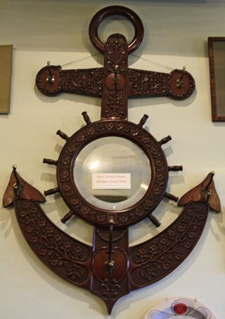 Rare Antique Carved Mahogany Anchor Mirror And Hat Rack - Nautical photo