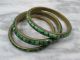 Of 3 Mid Century Brass & Tessellated Green Bone Inlay Bangle Bracelets Bracelets photo 2