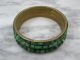 Of 3 Mid Century Brass & Tessellated Green Bone Inlay Bangle Bracelets Bracelets photo 3