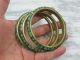 Of 3 Mid Century Brass & Tessellated Green Bone Inlay Bangle Bracelets Bracelets photo 4