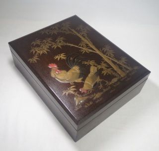 E823 Real Japanese Old Lacquer Ware Storage Box Bunko With Thick Fantastic Makie photo