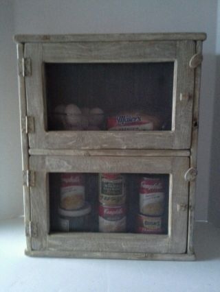 Primitive Country Farmhouse Aged Wood Antique Look Bread Box Pie Safe Cupboard photo