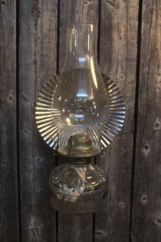 Old Primitive Antique Eagle Wall Oil Lamp W/ Tin Reflector Light photo