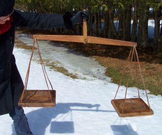Antique 1800 ' S Wooden Pine Mercantile Butter Scale Forged Nail Primitive Shakers photo