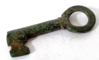 Medieval Bronze Casket Key Circa 12th - 14th Century Ad British Found photo