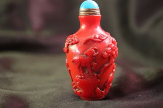 Antique Chinese Red Peking Glass Snuff Bottle photo