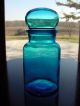 Set Of 3 Vintage Blue Art Deco Glass Apothecary Bottle Jars W/ball Lids Bottles & Jars photo 1
