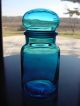 Set Of 3 Vintage Blue Art Deco Glass Apothecary Bottle Jars W/ball Lids Bottles & Jars photo 2