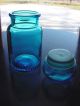 Set Of 3 Vintage Blue Art Deco Glass Apothecary Bottle Jars W/ball Lids Bottles & Jars photo 4