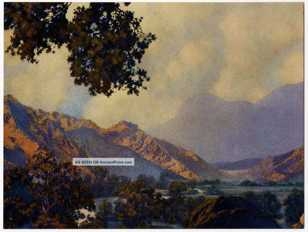 Rare Antique 1930s Maxfield Parrish Landscape Fine Art Tdm Print Templed Hills Art Deco photo